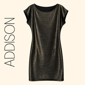 Addison Black & Gold Metallic Weave Form-Fit Dress | Size M